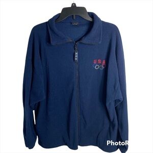 USA Olympics Full Zip Sweatshirt XL Made in USA Blue Women’s Collared Fleece